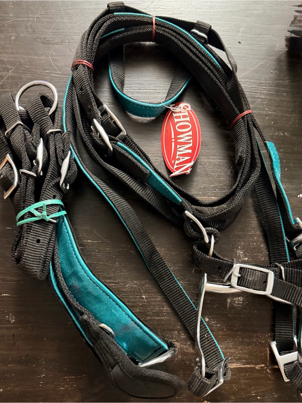 Black Nylon Pony Complete Bridle headstall reins-breastcollar set Teal Sparkle